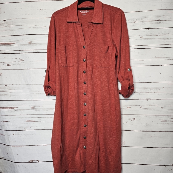 Soft Surroundings Rust Button Front Tie Waist Dress - Picture 2 of 11